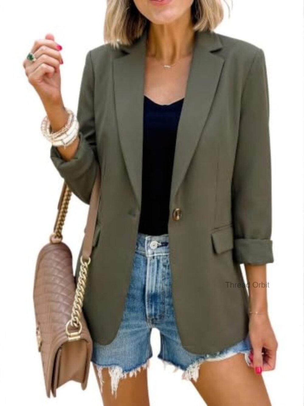 Women's One Button Notch Lapel Blazer Business Casual Jacket